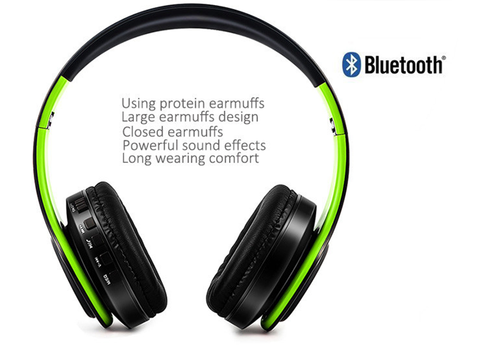 M3 Foldable Wireless Bluetooth Headphones Stereo Sound Support TF Card FM - Green + Black