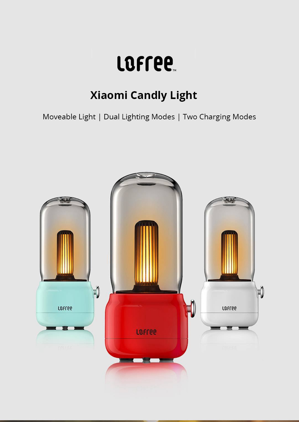 Xiaomi Lofree Candly Light USB Charging Dual Lighting Modes 1800K LED Bedside Lamp - Red