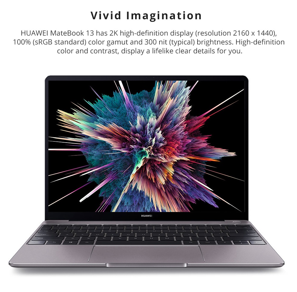 Huawei MateBook 13 laptop Intel Core i7-8565U Quad Core GeForce MX150 2GB DDR5 13" IPS Screen 2160x1440 8GB DDR3 512GB SSD - Grey