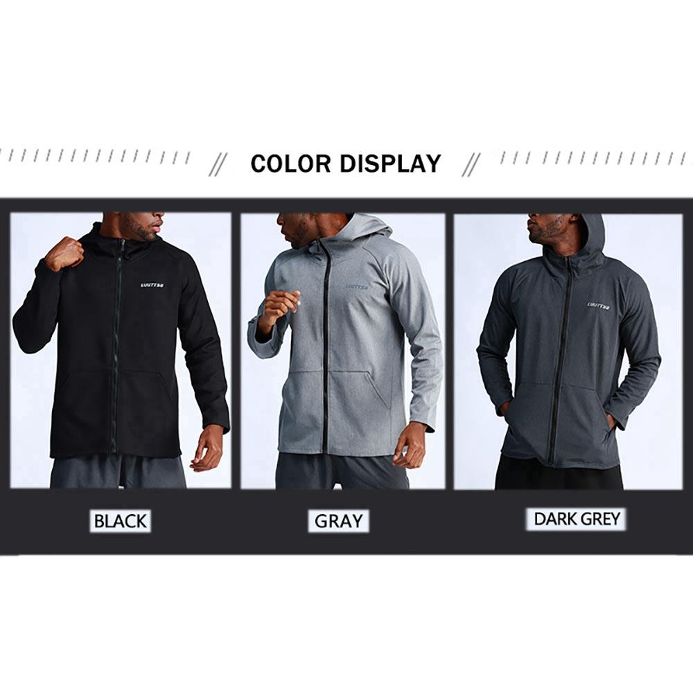 T65 Men Hooded Casual Coat Sport Fitness Active Jacket Size M - Dark Grey