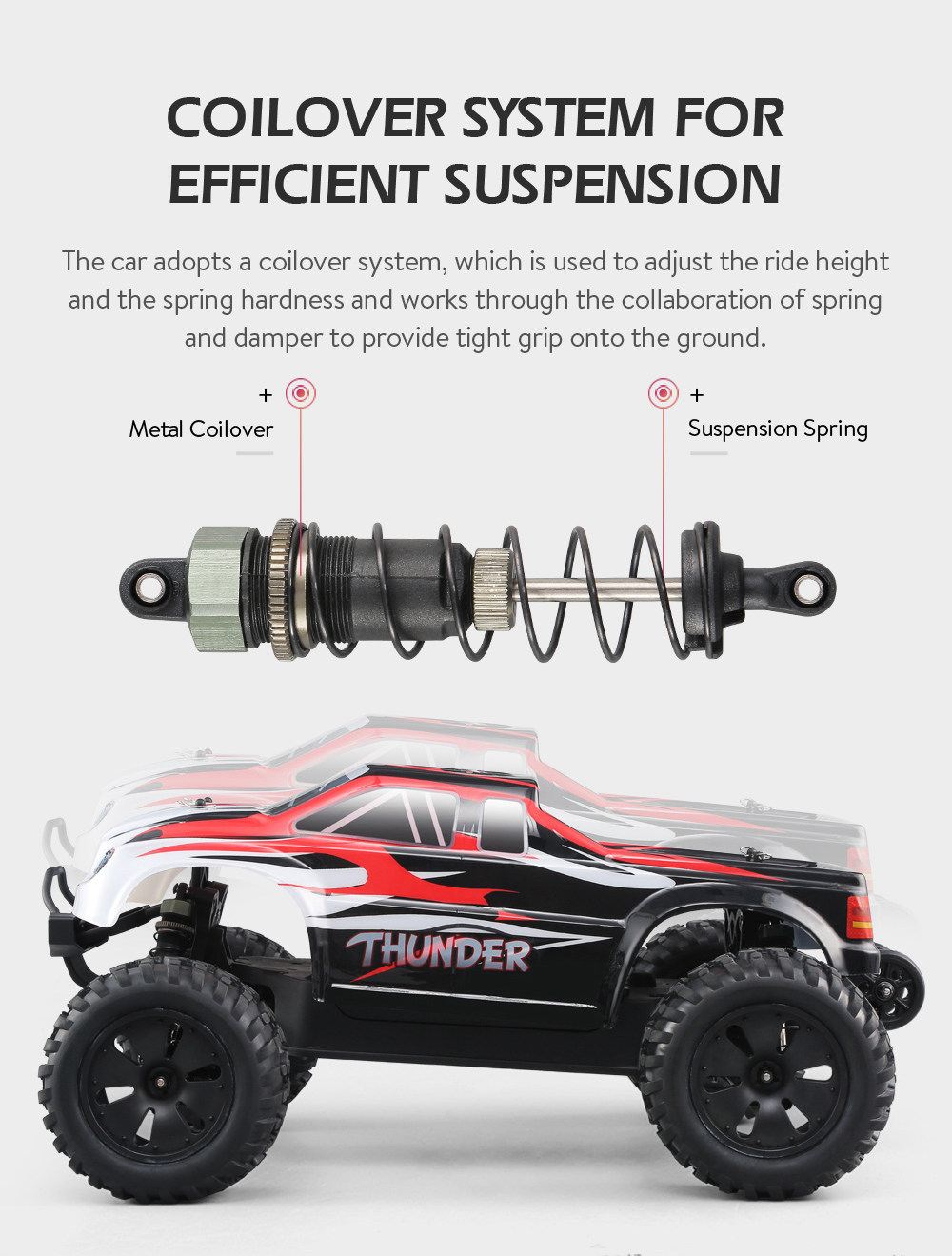 JJRC Q48 THUNDER 2.4G 1:10 4WD Waterproof Brushless 70km/h Off-road RC Car Monster Truck RTR - Red
