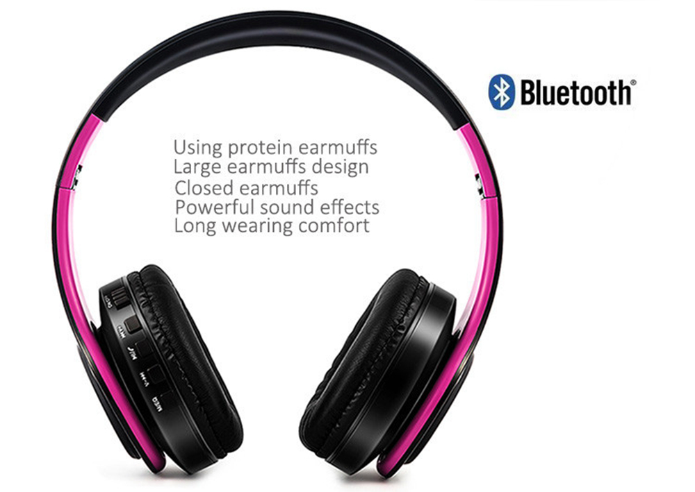M3 Foldable Wireless Bluetooth Headphones Stereo Sound Support TF Card FM - Black + Pink