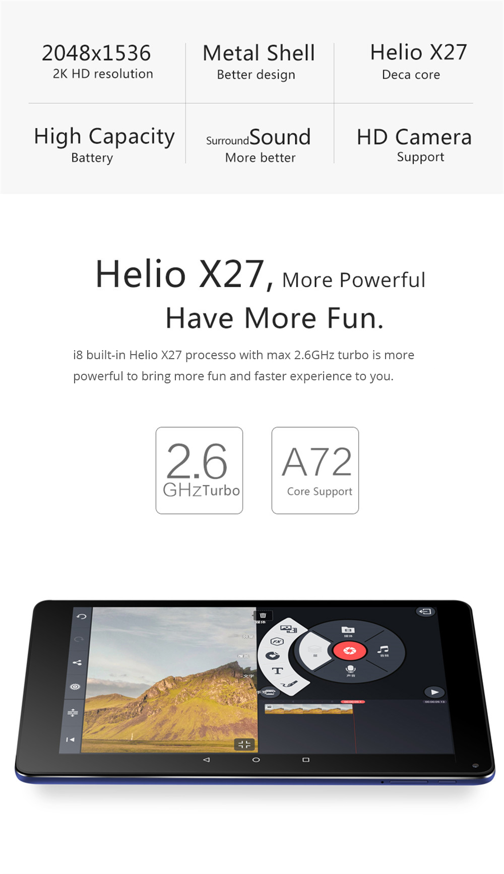 VOYO i8 4G LTE Phablet MTK6797X Deca Core 9.7" IPS 2K 2048*1536 4GB RAM 64GB ROM Android 8.0 Dual SIM Dual Standby - Black