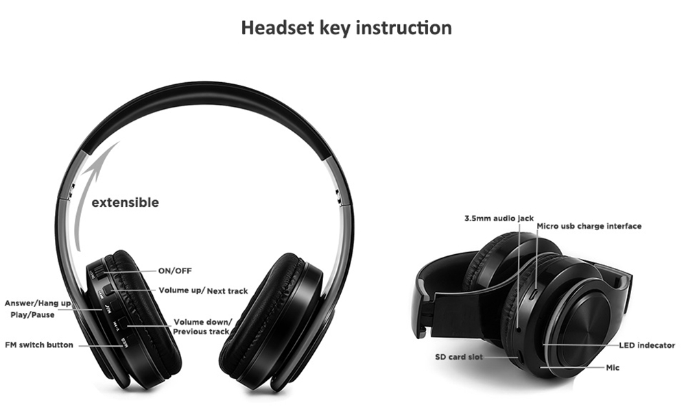 M3 Foldable Wireless Bluetooth Headphones Stereo Sound Support TF Card FM - Red + White