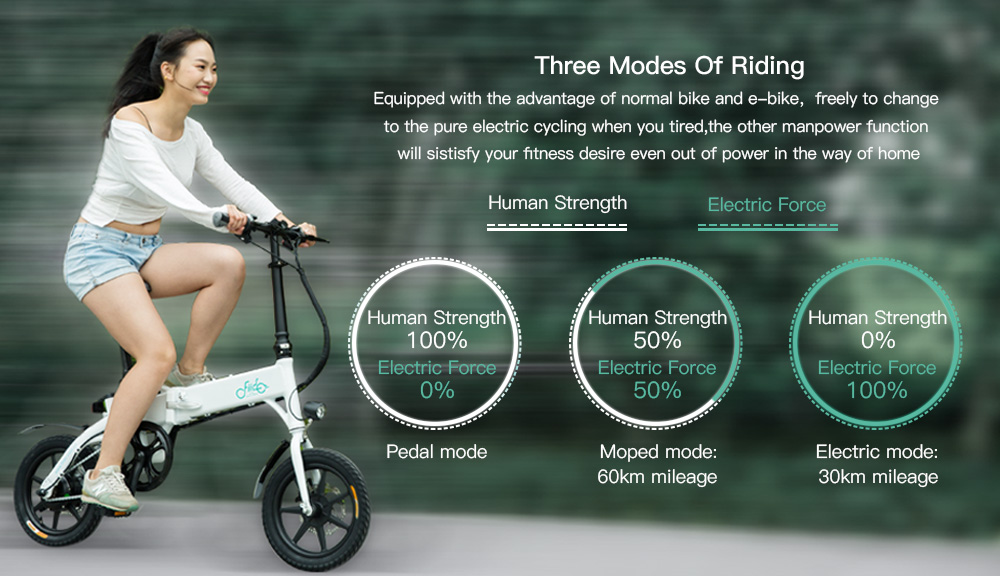 FIIDO D1 Folding Electric Moped Bike Three Riding Modes 14 Inch Tires 250W Motor 25km/h 7.8Ah Lithium Battery 25-40KM Range - White