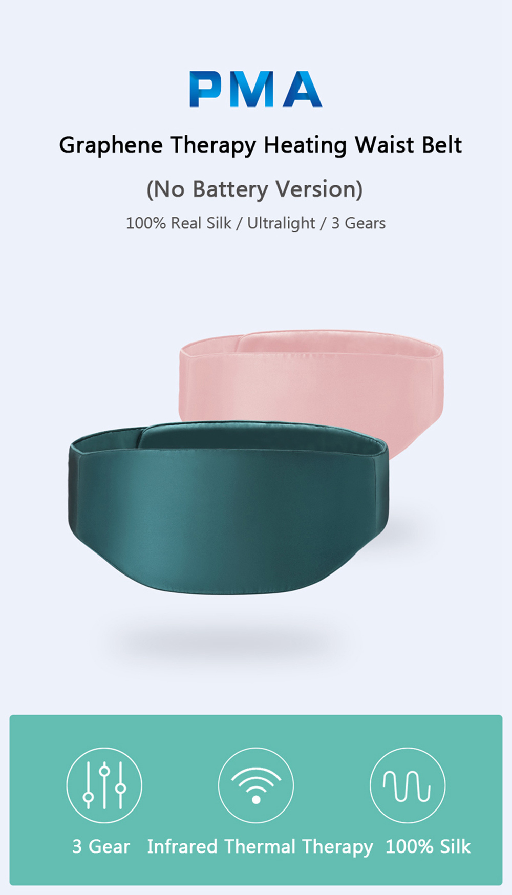 Xiaomi PMA Heating Waist Belt 100% Real Silk Graphene Therapy Ultralight Body Heater Massager - Pink