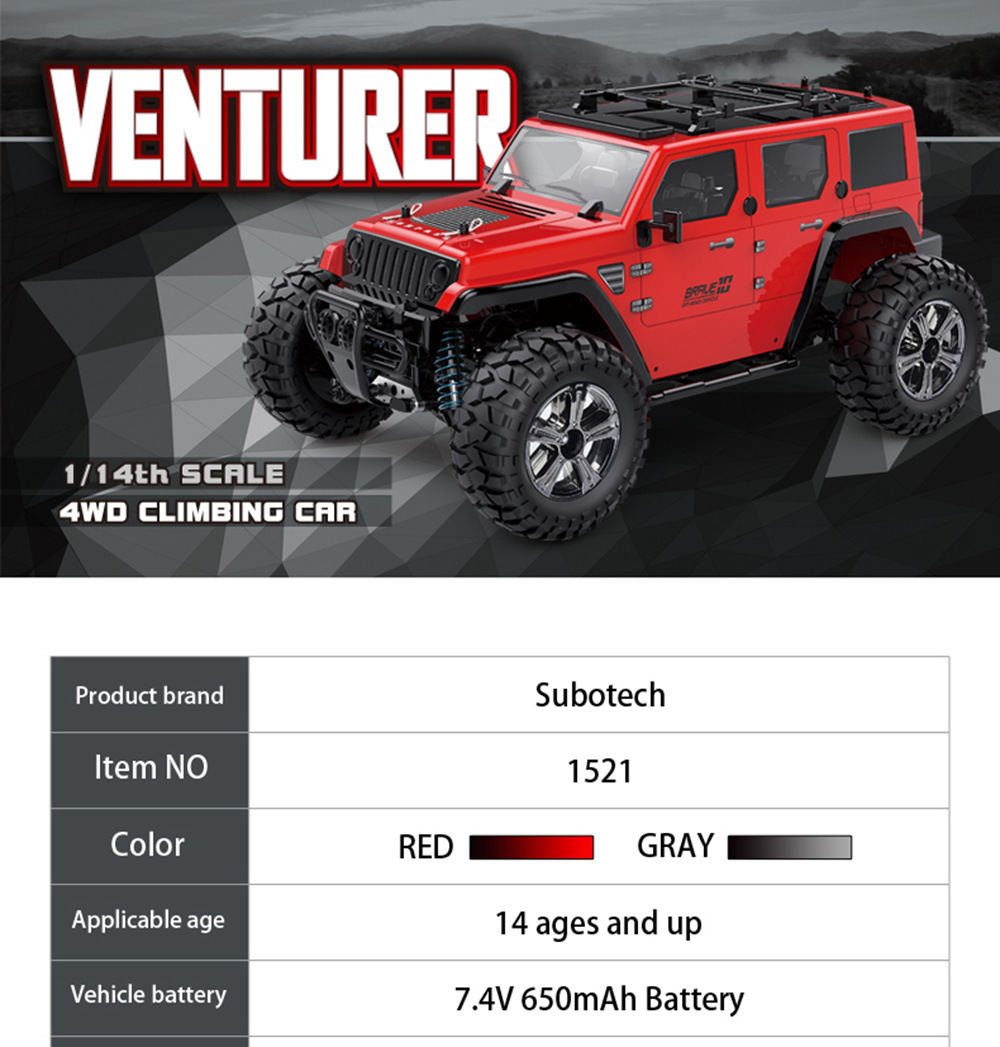 SUBOTECH BG1521 Golory 2.4G 1:14 4WD Brushed Off-road RC Car RTR - Gray