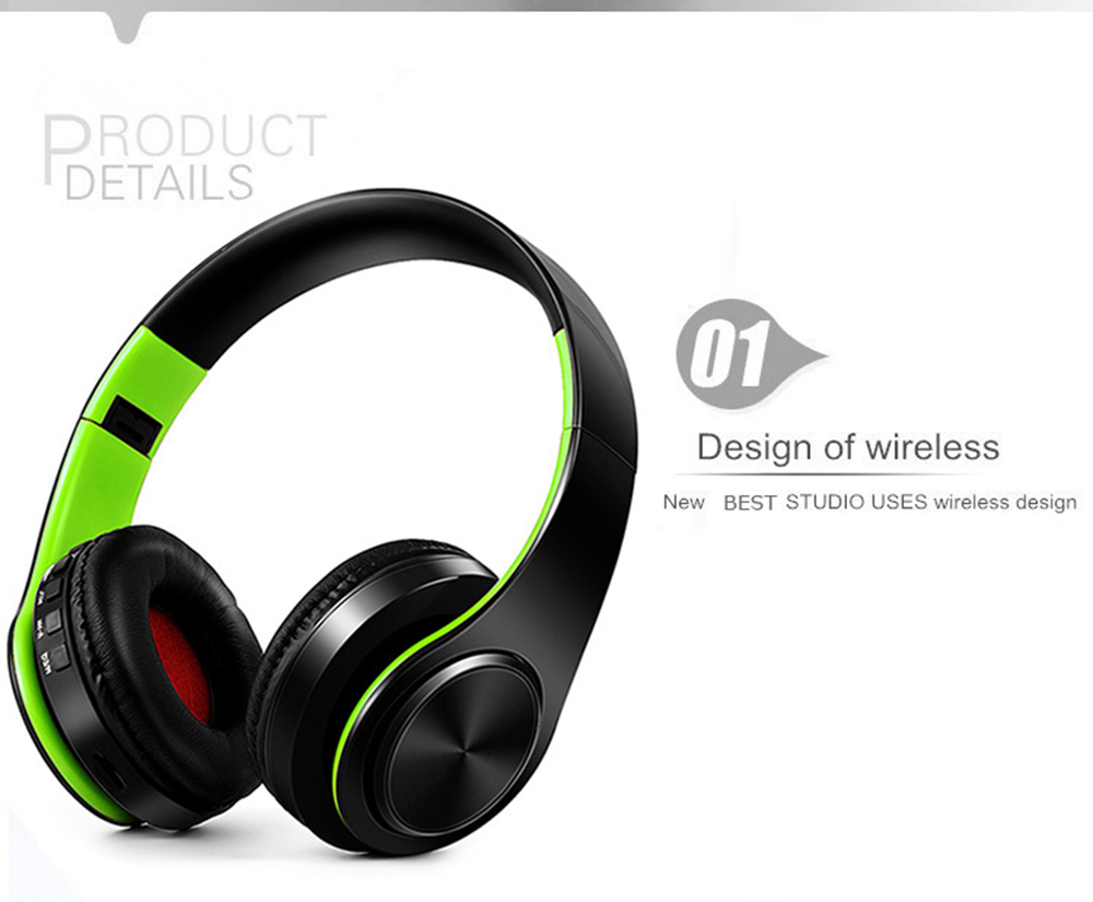 M3 Foldable Wireless Bluetooth Headphones Stereo Sound Support TF Card FM - Green + Black
