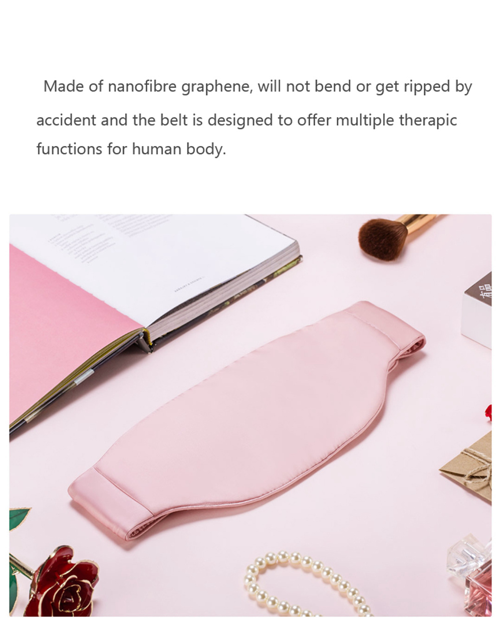 Xiaomi PMA Heating Waist Belt 100% Real Silk Graphene Therapy Ultralight Body Heater Massager - Pink