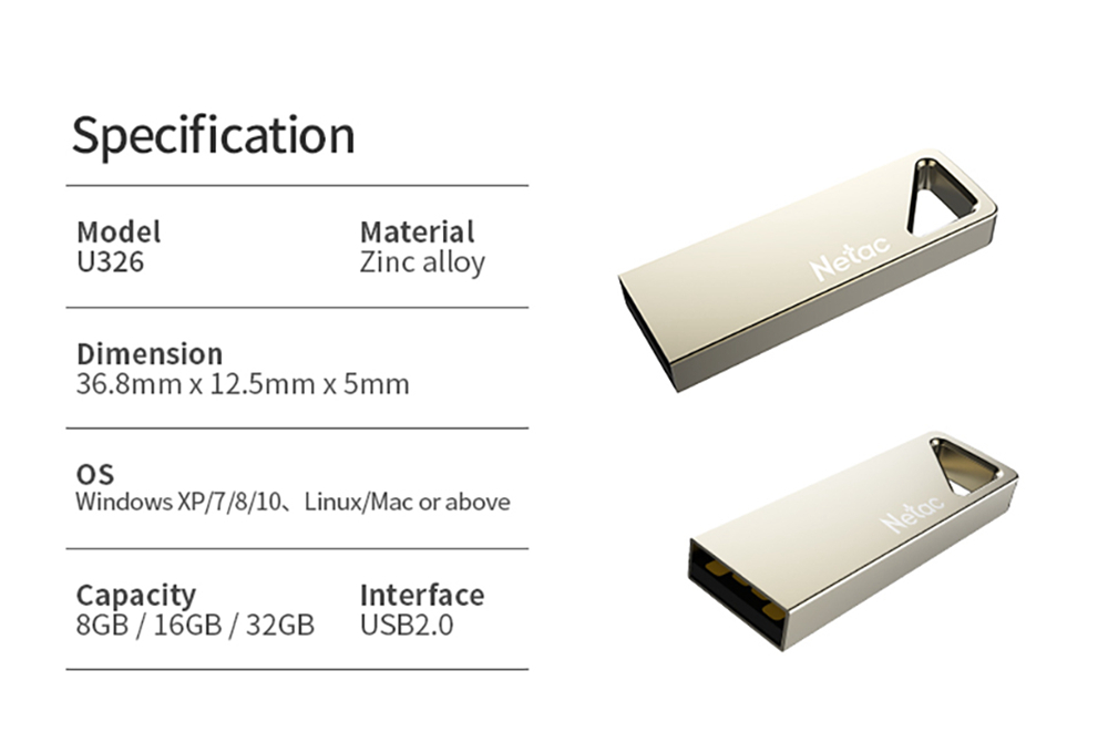 Netac U326 32GB Waterproof Metal USB2.0 Flash Drive Built-in Encryption Software - Golden