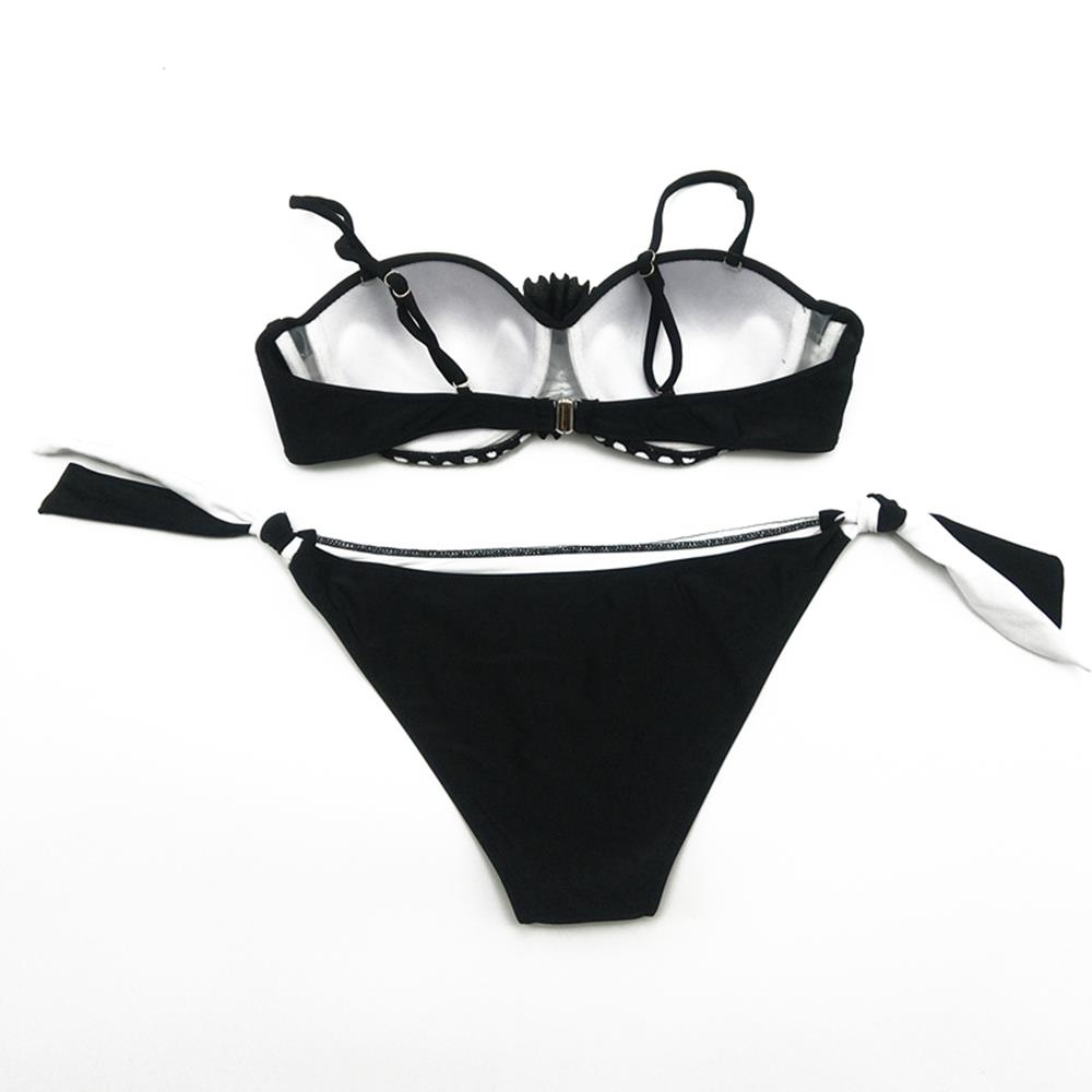 BK87 Women Mesh Bikini Two-piece Straps Swimsuit Size L - Black