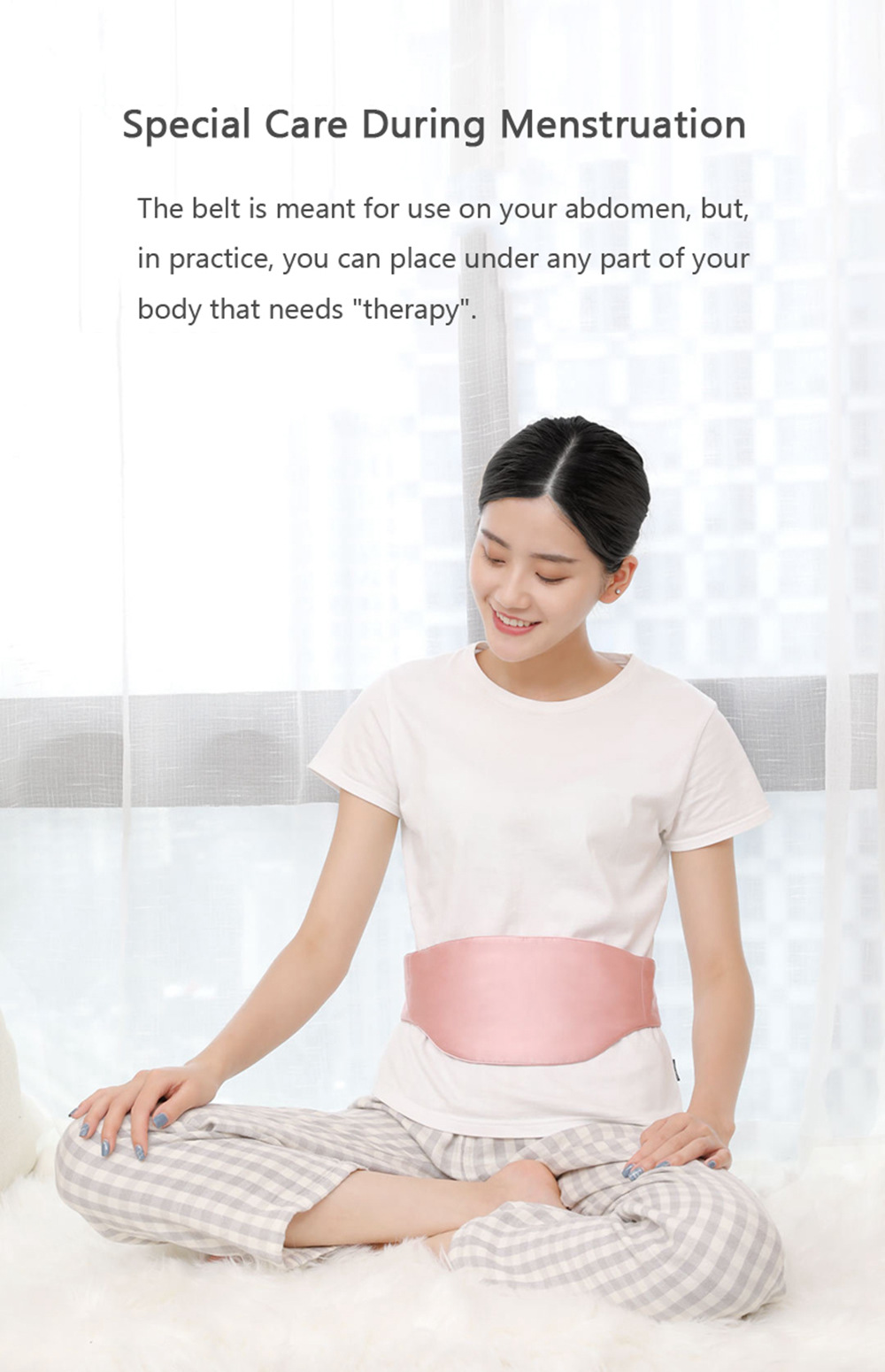 Xiaomi PMA Heating Waist Belt 100% Real Silk Graphene Therapy Ultralight Body Heater Massager - Pink