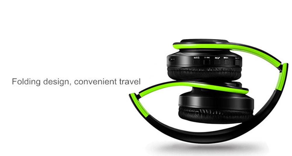 M3 Foldable Wireless Bluetooth Headphones Stereo Sound Support TF Card FM - Green + Black