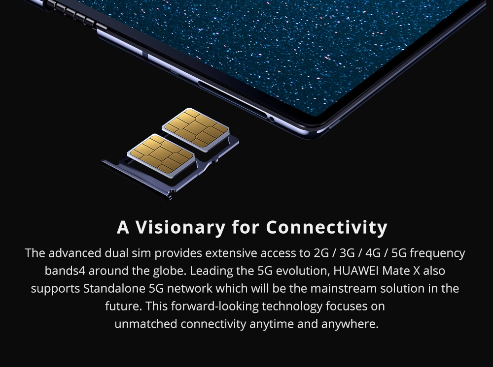 HUAWEI Mate X 8.0 Inch Flexible Foldable screen 5G LTE Smartphone Kirin 980 8GB 512GB 48.0MP+16.0MP+8.0MP Triple Rear Cameras Android 9.0 NFC Type-C - Blue