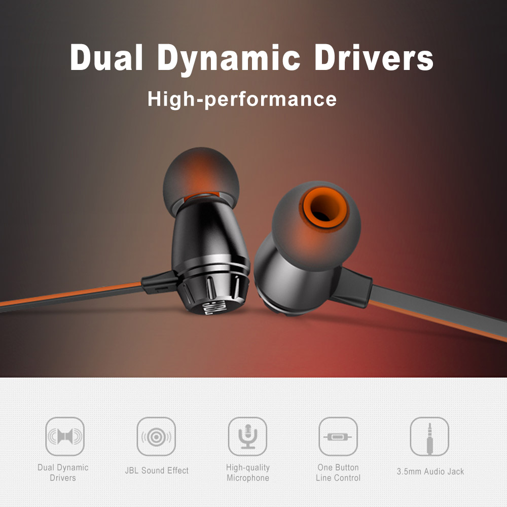 JBL T380A In-Ear Wired Earphones Dual Dynamic Drivers - Black