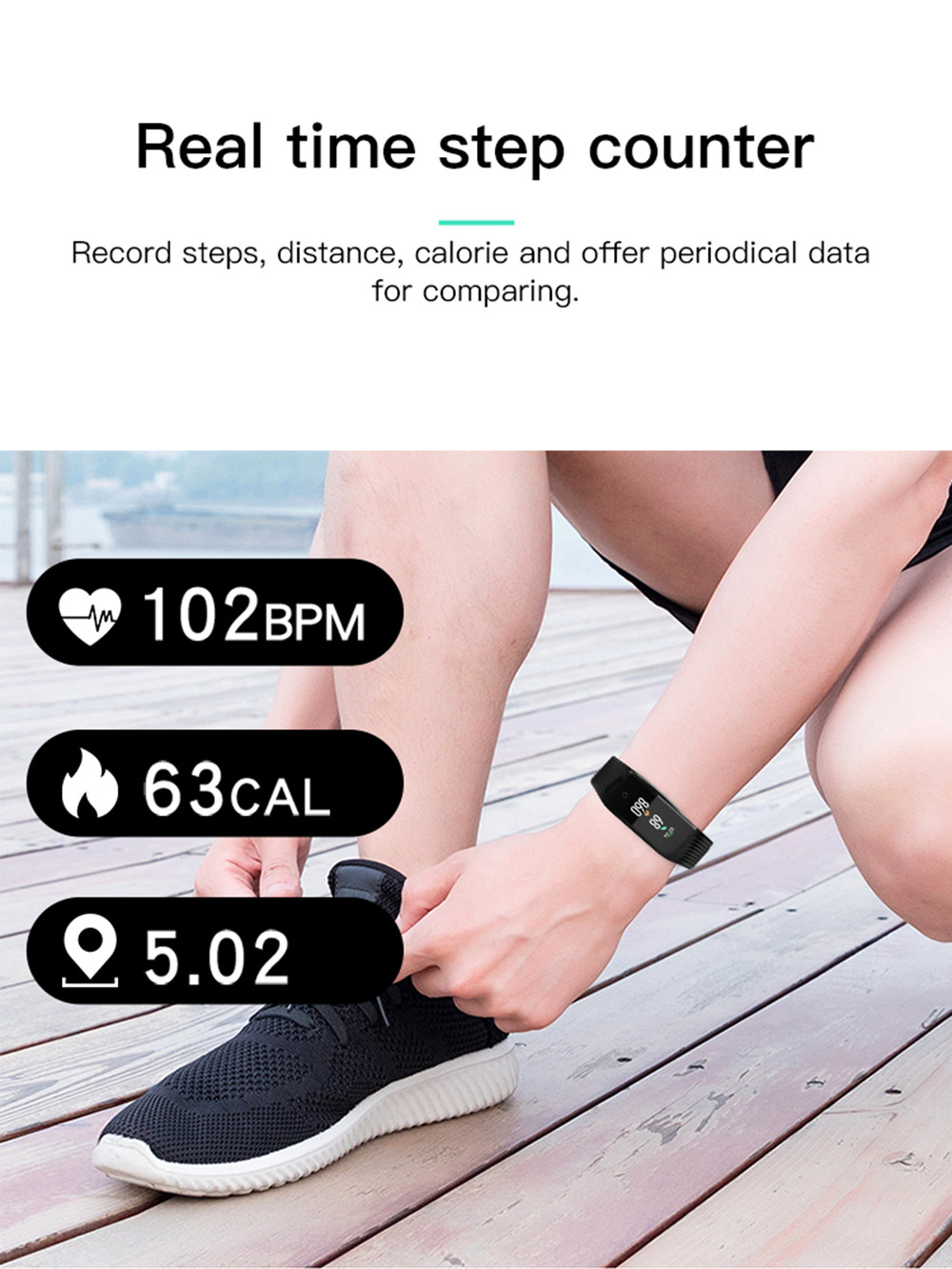 Makibes HR7 Smart Bracelet Sports Fitness Band 0.96 Inch TFT Screen Heart Rate Sleep Monitor IP68 - Black