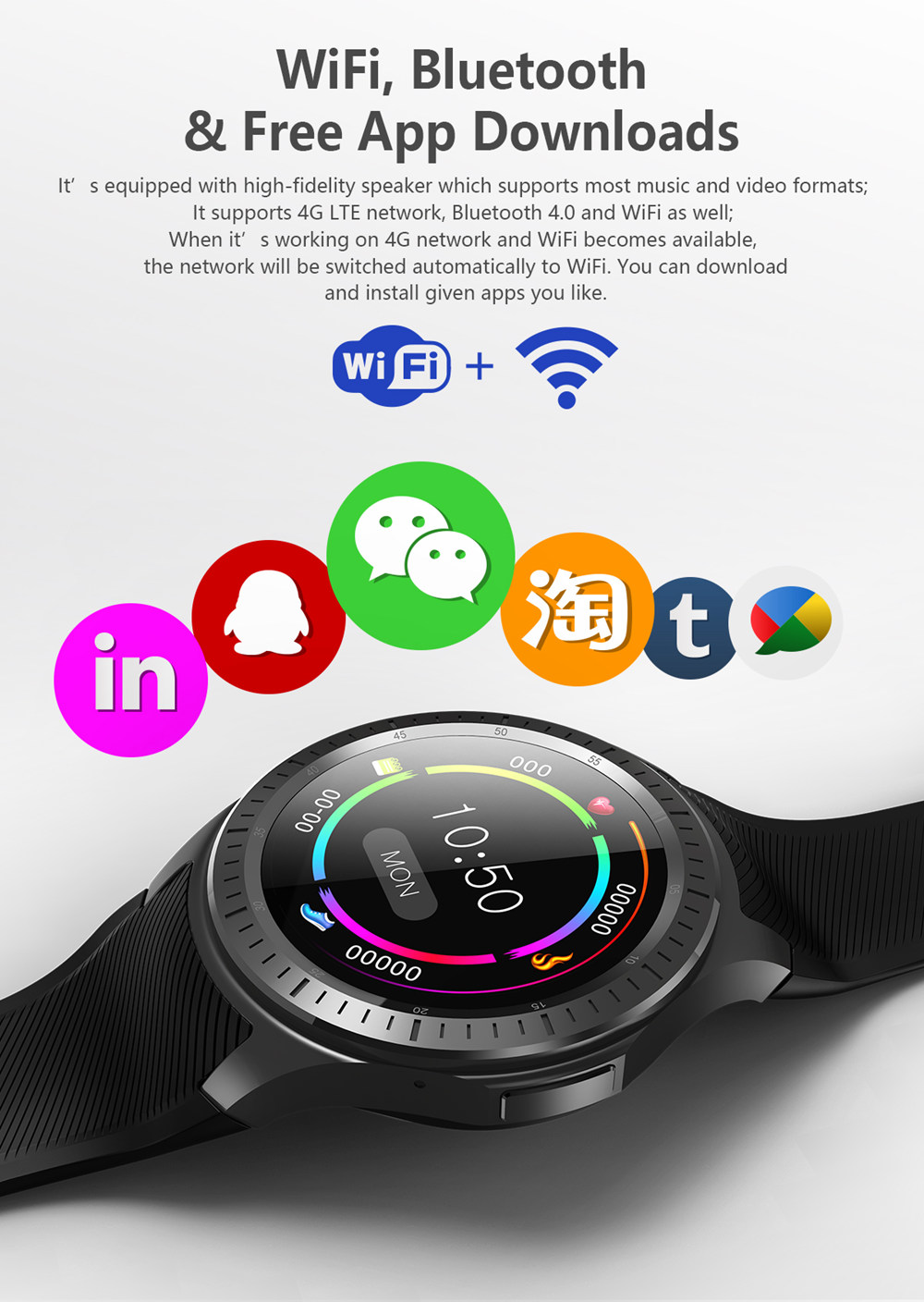 Makibes AT06 4G Smartwatch Phone Android 6.1 MTK6739 Quad Core 1GB RAM 16GB ROM 1.3 Inch IPS Screen IP68 GPS Heart Rate Monitor - Black