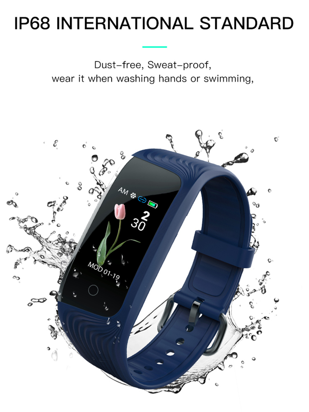 Makibes HR7 Smart Bracelet Sports Fitness Band 0.96 Inch TFT Screen Heart Rate Sleep Monitor IP68 - Blue