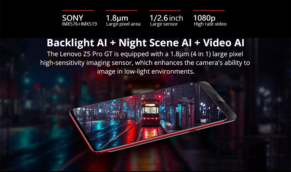 Lenovo Z5 Pro GT 6.39 Inch 4G LTE Smartphone Snapdragon 855 8GB 256GB 16.0MP+24.0MP Dual Rear Cameras Android 9.0 In-Display Fingerprint NFC - Black