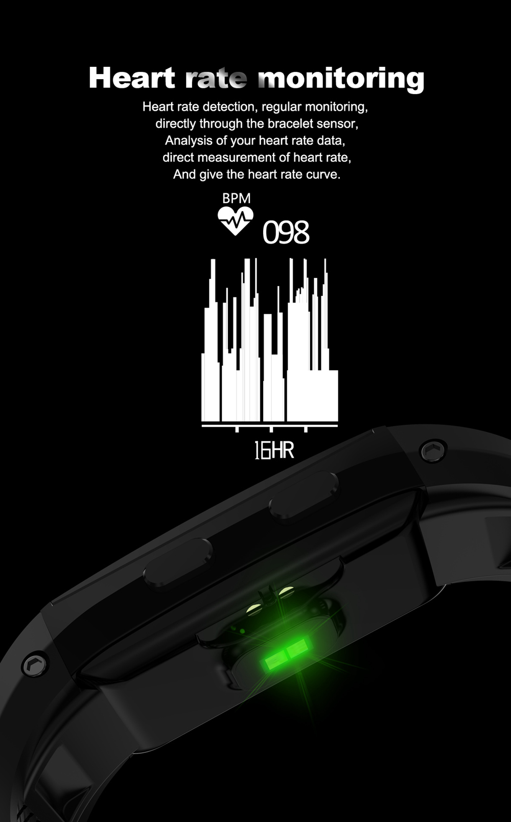 Makibes GT11 Smart Bracelet 0.96 Inch OLED Screen IP67 Built-in GPS Heart Rate Monitor Multi-sport Mode - Black