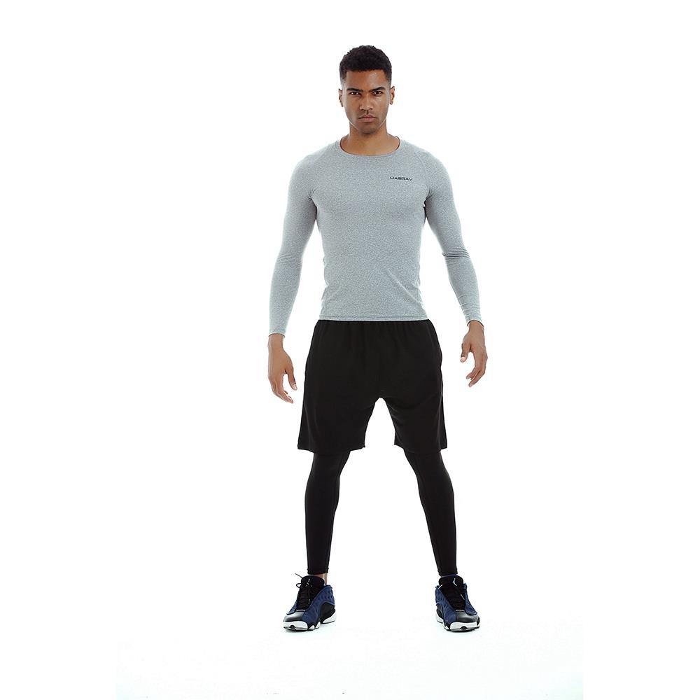 AK34 Men Fitness Sports Training Elastic Long Sleeve Tops T-Shirts Size XXL - Grey