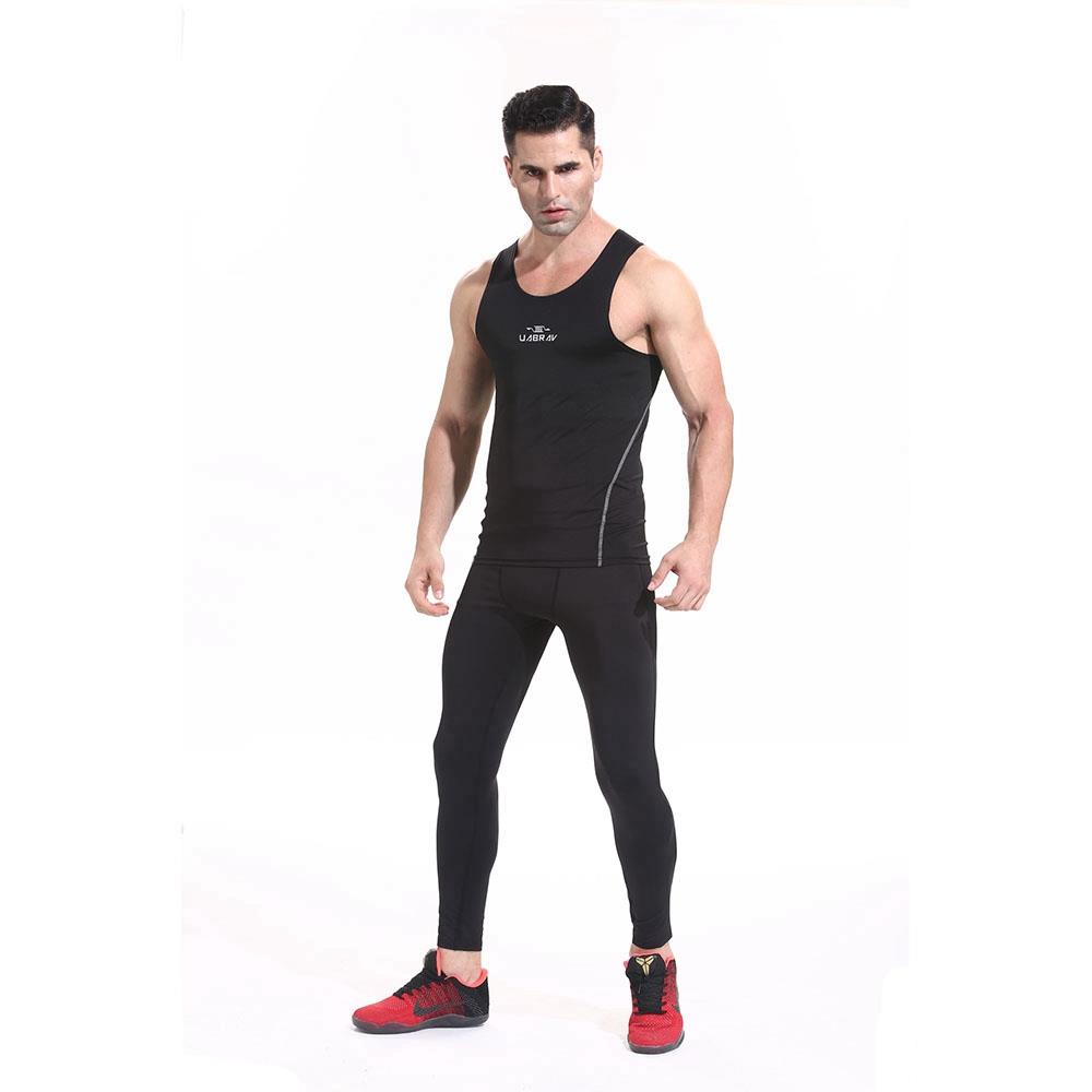 AK01 Men Fitness Round Collar Vest Sports Running Sleeveless Tops Size XL - Black