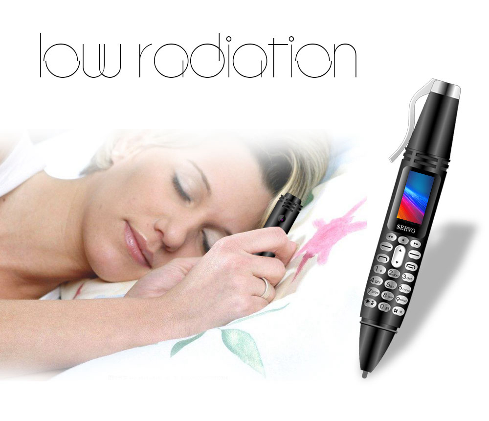 SERVO K07 0.96 Inch Mini Card Phone Bluetooth Dialer Recording Pen Handwriting Pen Flashlight Camera Dual SIM 300mAh - Black