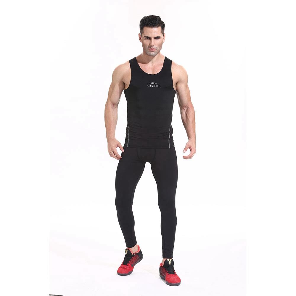 AK01 Men Fitness Round Collar Vest Sports Running Sleeveless Tops Size XL - Black