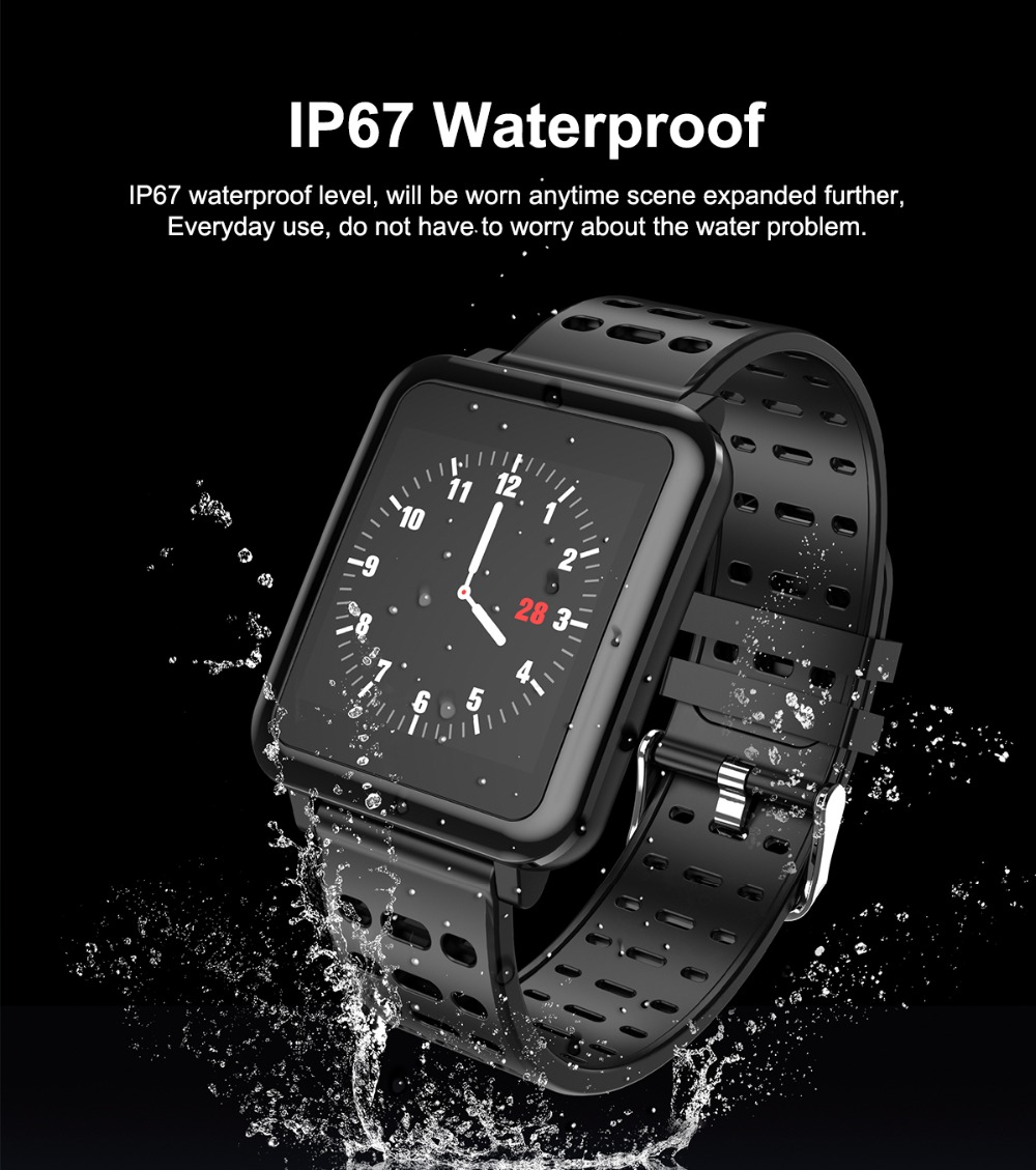 Makibes T2 Smart Watch 1.3 Inch IPS Screen Heart Rate Blood Pressure Monitor IP67 Multi Sports Modes - Black