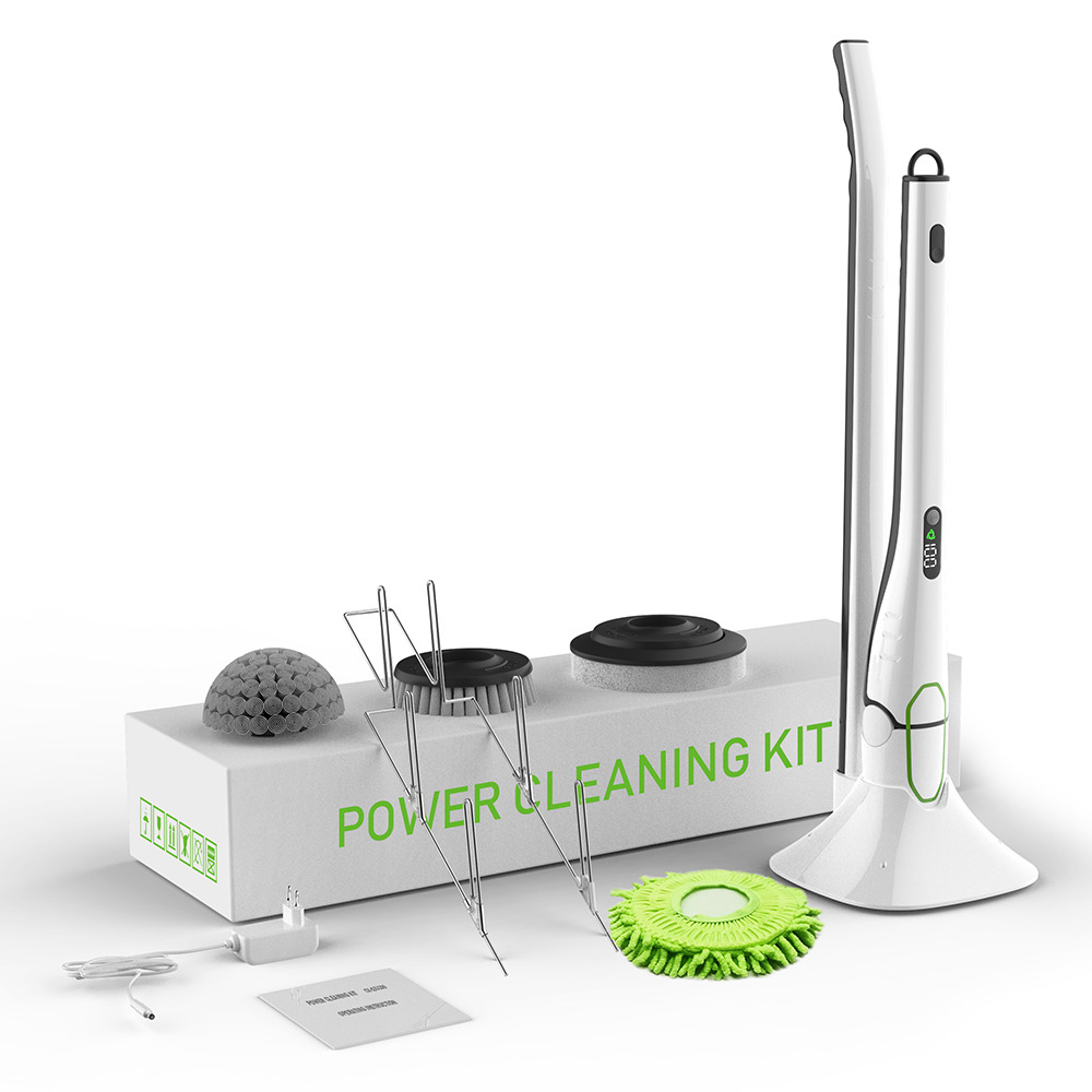 Phaewo Electric Spin Scrubber with LED Display Long Extension Handle Cleaning Brush - White