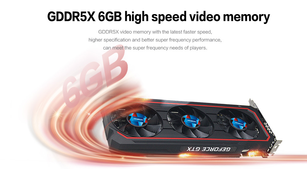 Yeston Geforce GTX1060-6G D5X Deluxe Edition Gaming Graphics Card GDDR5X 192Bit 1709MHz 3DP+HDMI+DVI-D - Black