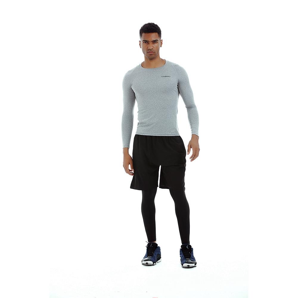 AK34 Men Fitness Sports Training Elastic Long Sleeve Tops T-Shirts Size XXL - Grey