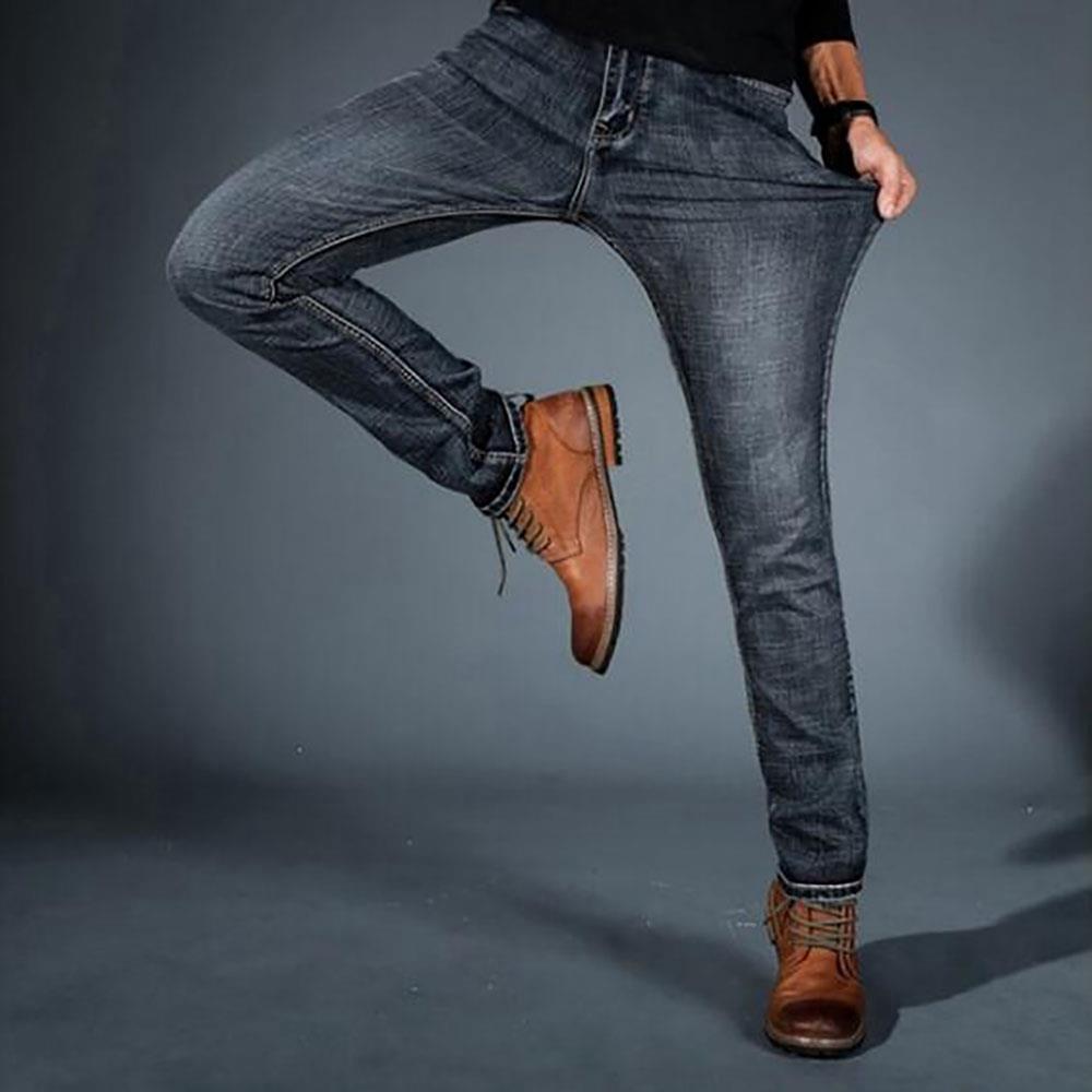 TL86 Men Elastic Jeans Straight Slim Long Pants Size 34 - Black