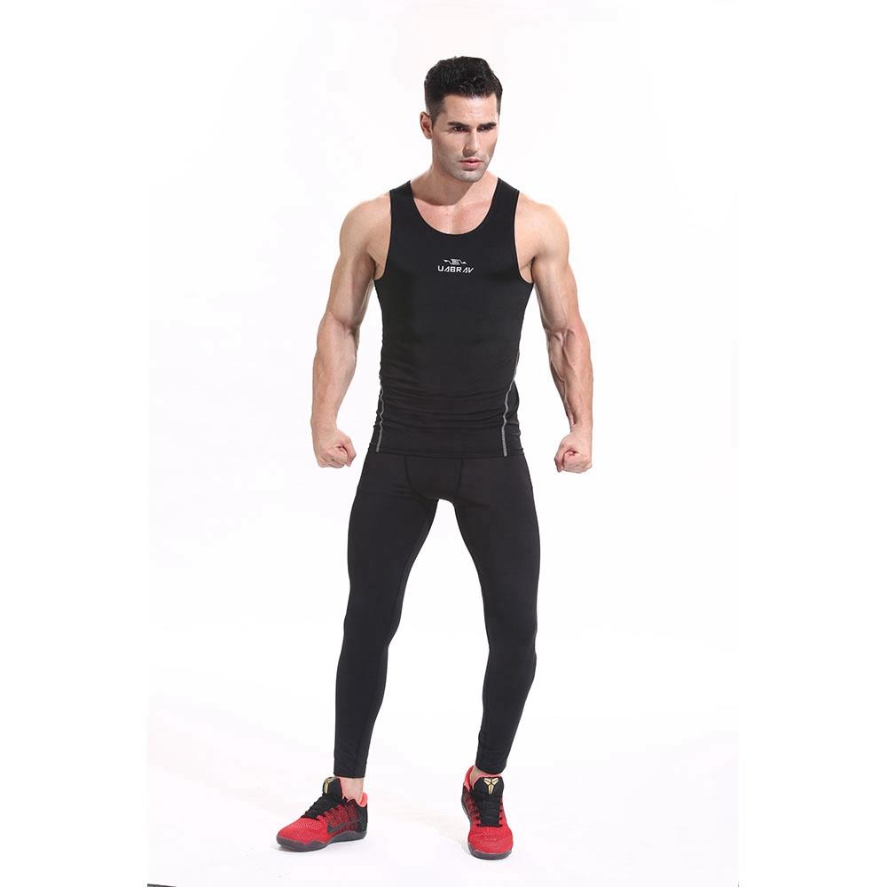 AK01 Men Fitness Round Collar Vest Sports Running Sleeveless Tops Size XL - Black