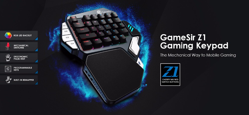 GameSir Z1 Wired / Wireless Dual-mode RGB One-handed Mechanical Keyboard Blue Switch Built-in 2000mAh lithium Battery - Black