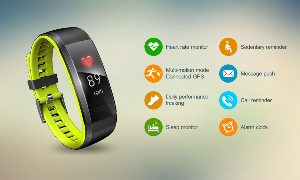 Makibes SR1 Smart Bracelet 0.96 Inch LCD Screen Heart Rate Sleep Monitor IP68 Waterproof Band Support Strava - Gray
