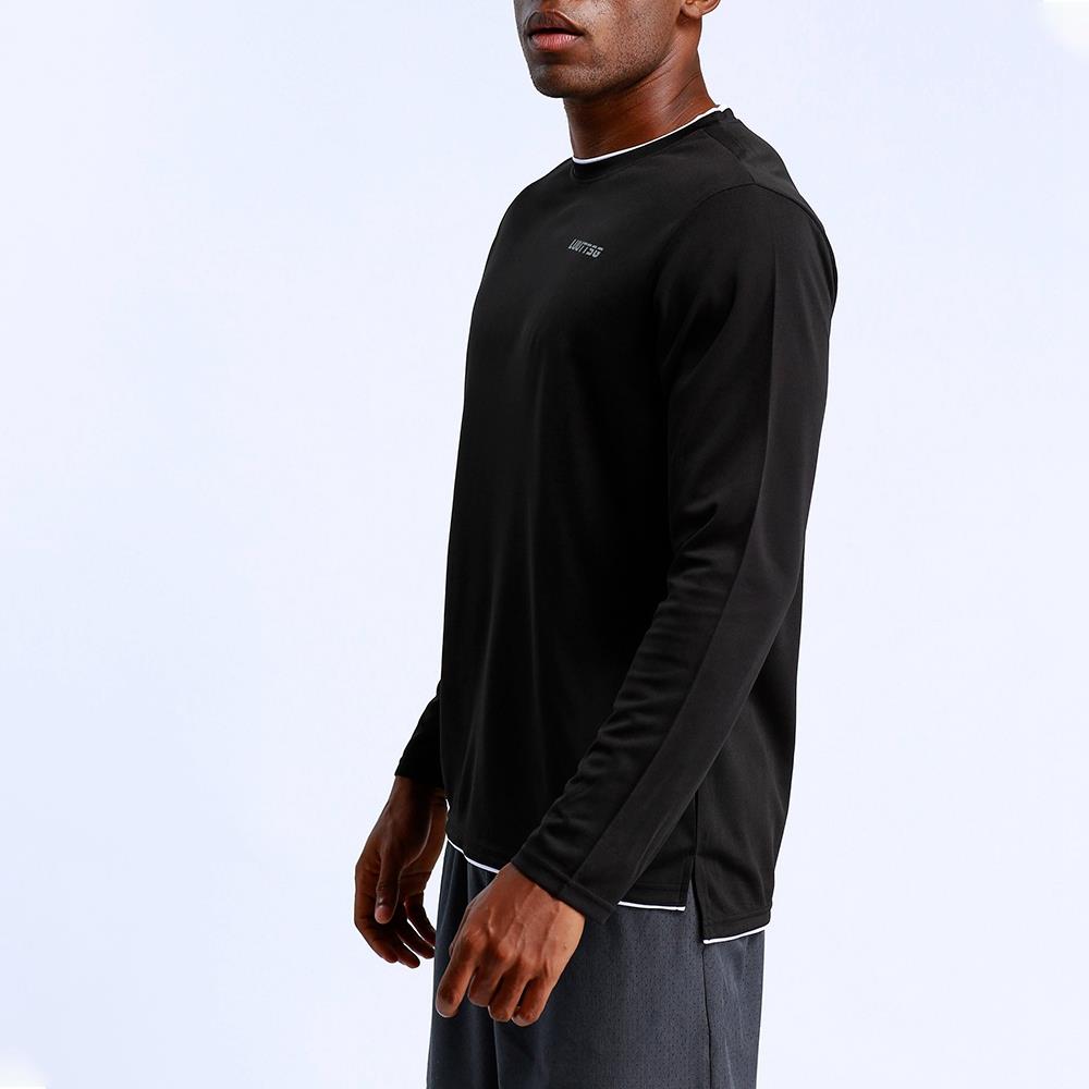 T57 Men Sports Fitness Round Neck Long Sleeve Top Shirt Size XL - Black