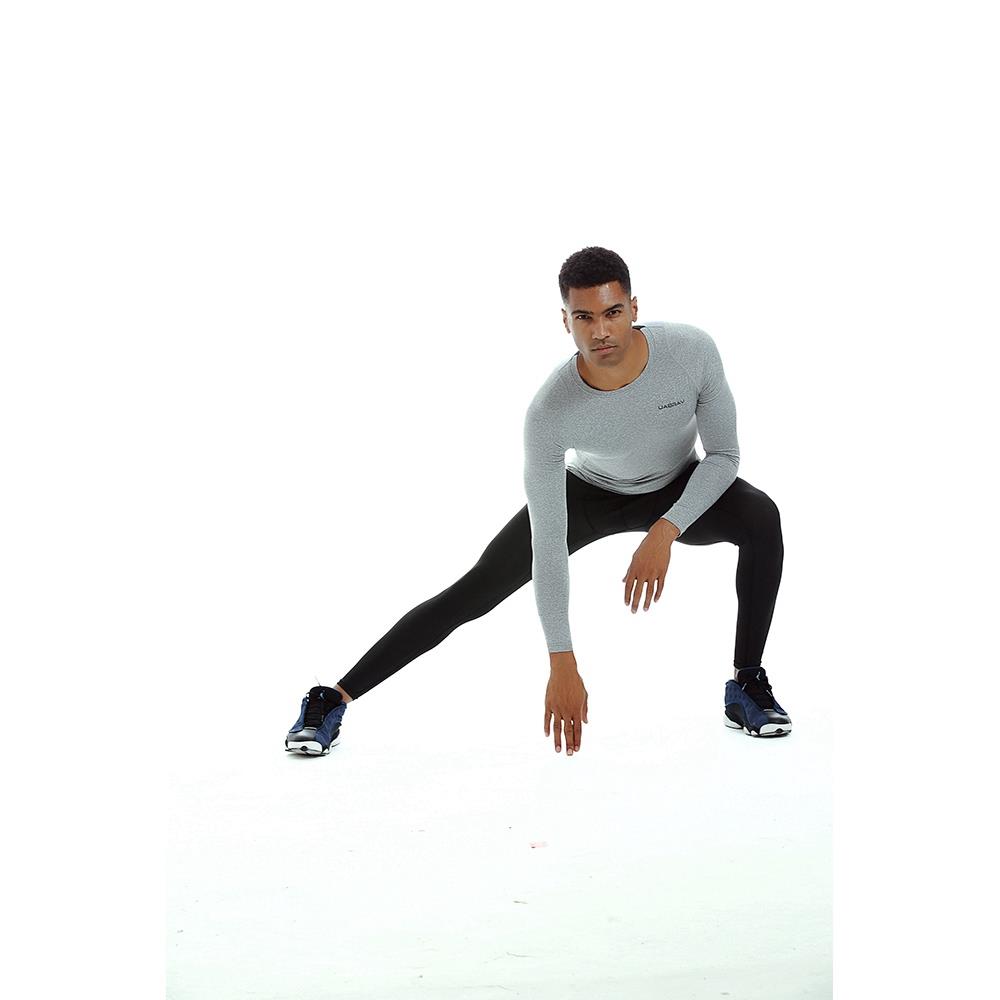 AK34 Men Fitness Sports Training Elastic Long Sleeve Tops T-Shirts Size XXL - Grey