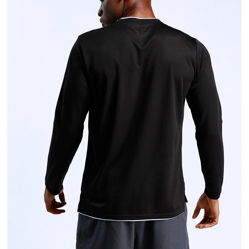 T57 Men Sports Fitness Round Neck Long Sleeve Top Shirt Size XL - Black