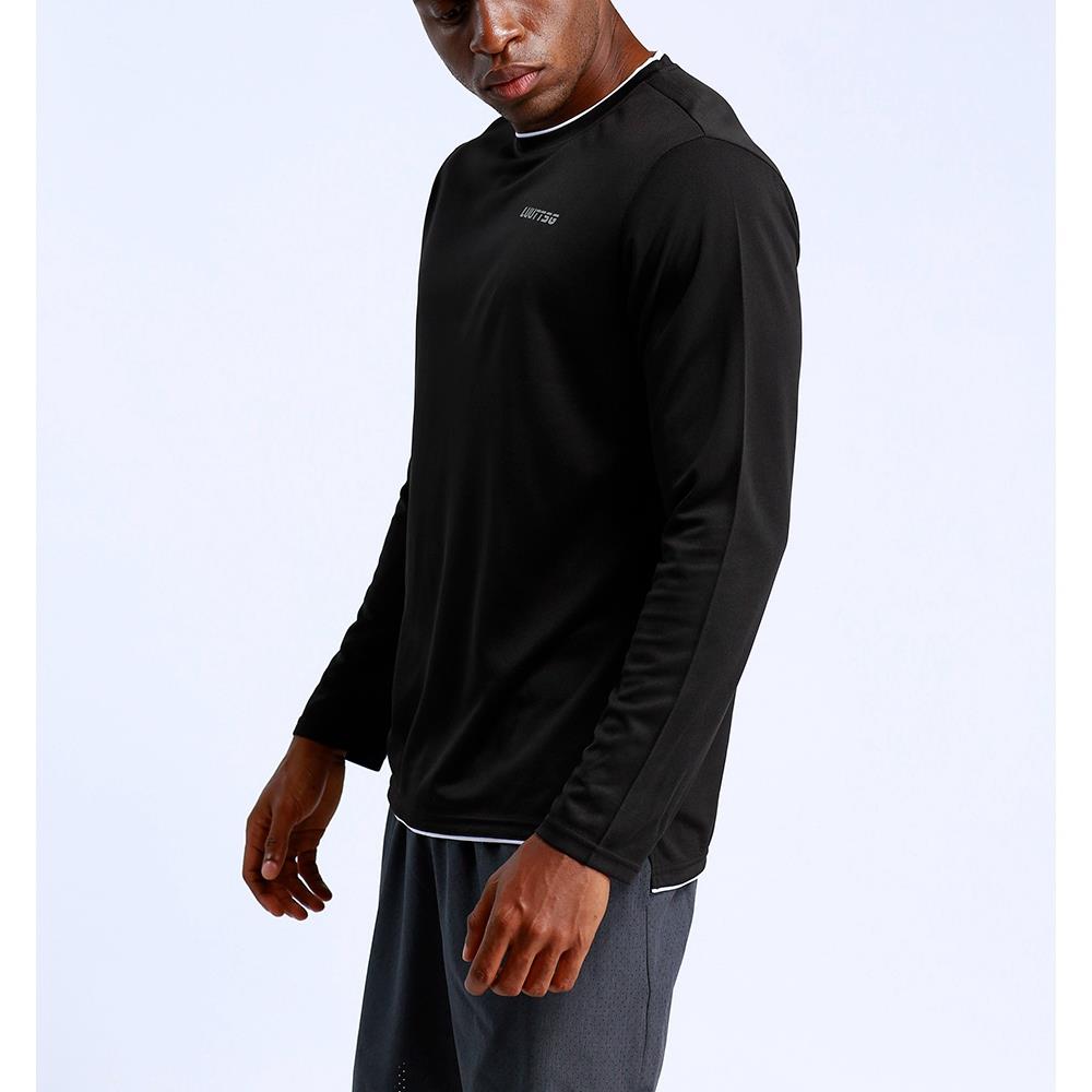 T57 Men Sports Fitness Round Neck Long Sleeve Top Shirt Size XL - Black