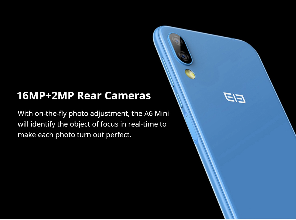 Elephone A6 Mini 5.71 Inch 4G LTE Smartphone MT6761 4GB 32GB 16.0MP+2.0MP Dual Rear Cameras Android 9.0 Face ID Fast Charge - Black