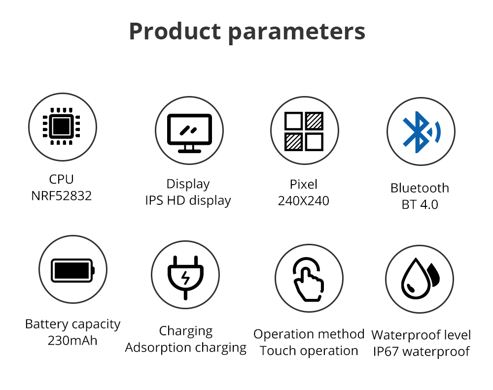 Makibes T5 Smart Watch 1.22 Inch TFT Screen IP67 Heart Rate Blood Pressure Sleep Monitor 230mAh Battery Steel Strap - Black