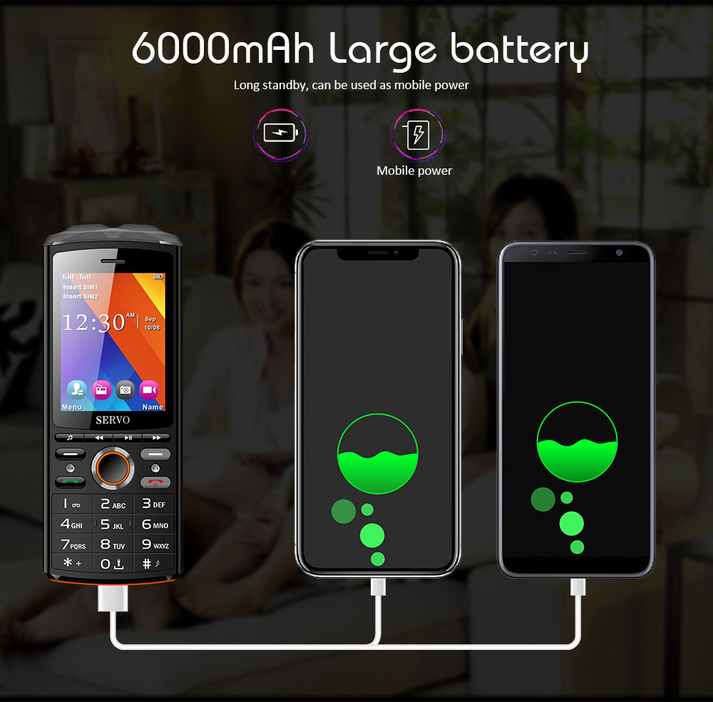 SERVO R25 2.8' Mobile Phone Dual SIM Card with Bluetooth 5.0 TWS Wireless Earphones 6000mAh - Gold