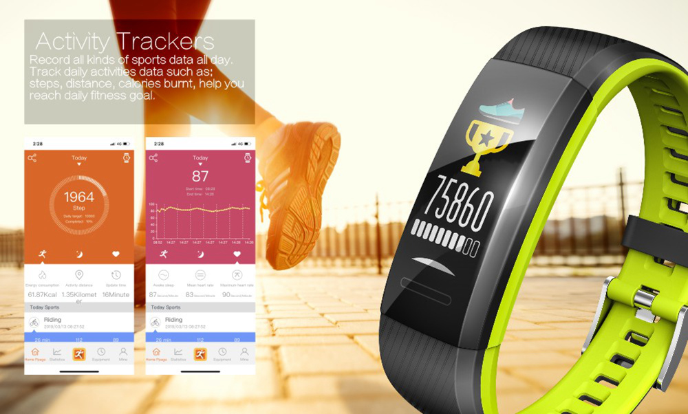 Makibes SR1 Smart Bracelet 0.96 Inch LCD Screen Heart Rate Sleep Monitor IP68 Waterproof Band Support Strava - Gray