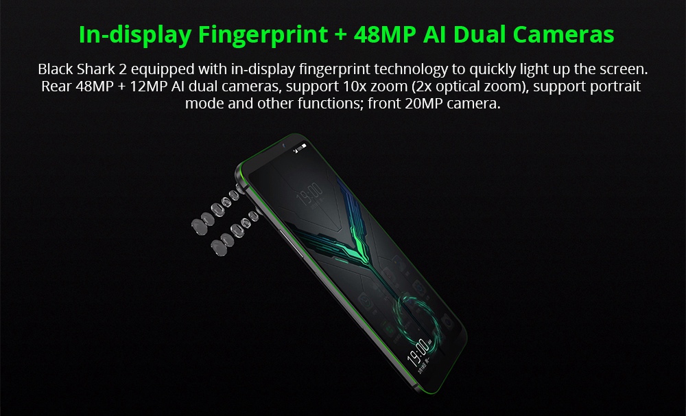 Xiaomi Black Shark 2 6.39 Inch 4G LTE Gaming Smartphone Snapdragon 855 12GB 256GB 48.0MP+12.0MP Dual Rear Cameras Android 8.1 In-display Fingerprint Quick Charging - Silver