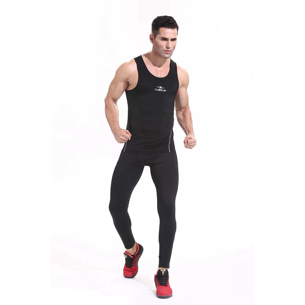 AK01 Men Fitness Round Collar Vest Sports Running Sleeveless Tops Size XL - Black