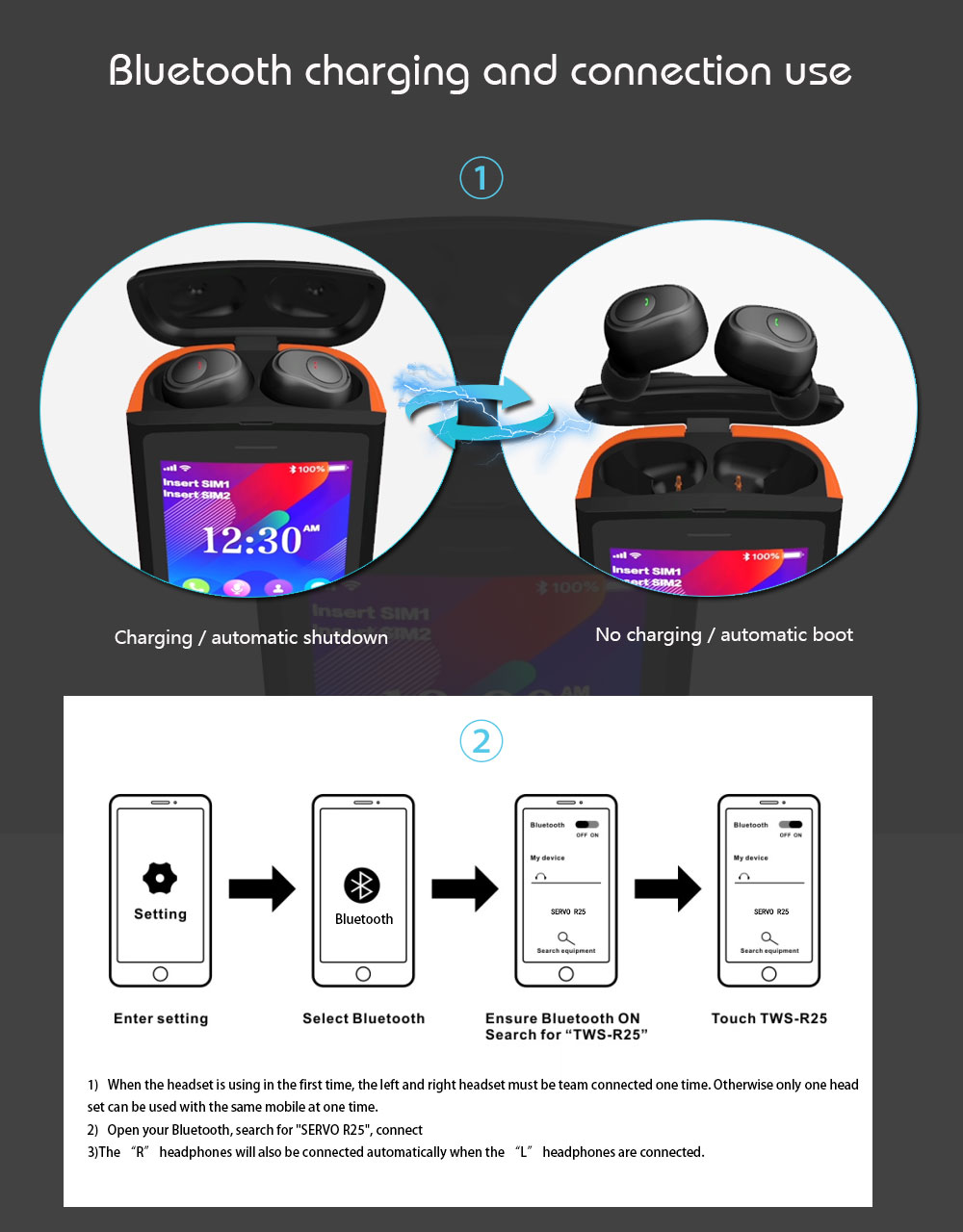 SERVO R25 2.8' Mobile Phone Dual SIM Card with Bluetooth 5.0 TWS Wireless Earphones 6000mAh - Gold