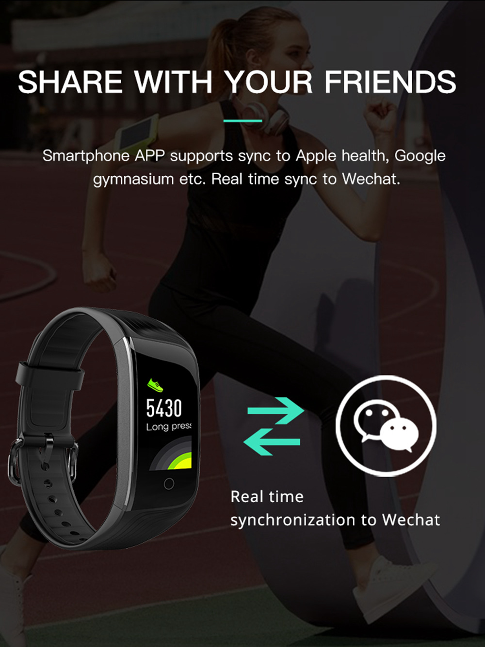 Makibes HR7 Smart Bracelet Sports Fitness Band 0.96 Inch TFT Screen Heart Rate Sleep Monitor IP68 - Black