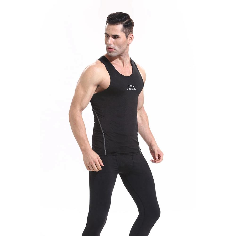 AK01 Men Fitness Round Collar Vest Sports Running Sleeveless Tops Size XL - Black