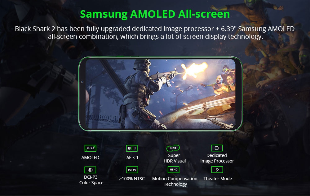 Xiaomi Black Shark 2 6.39 Inch 4G LTE Gaming Smartphone Snapdragon 855 12GB 256GB 48.0MP+12.0MP Dual Rear Cameras Android 8.1 In-display Fingerprint Quick Charging - Silver